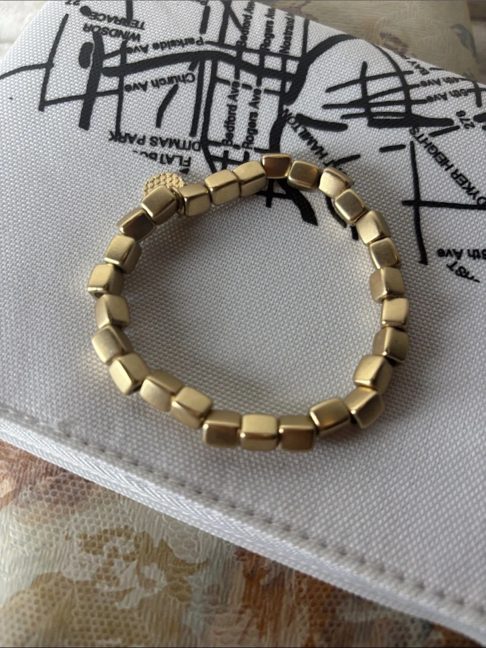 Marlyn Schiff Stretch Square Shape Beaded Bracelet Gold Tone